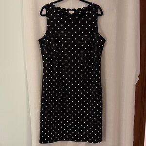 Talbots Black Dress with White Polka Dots and Scalloped Neckline